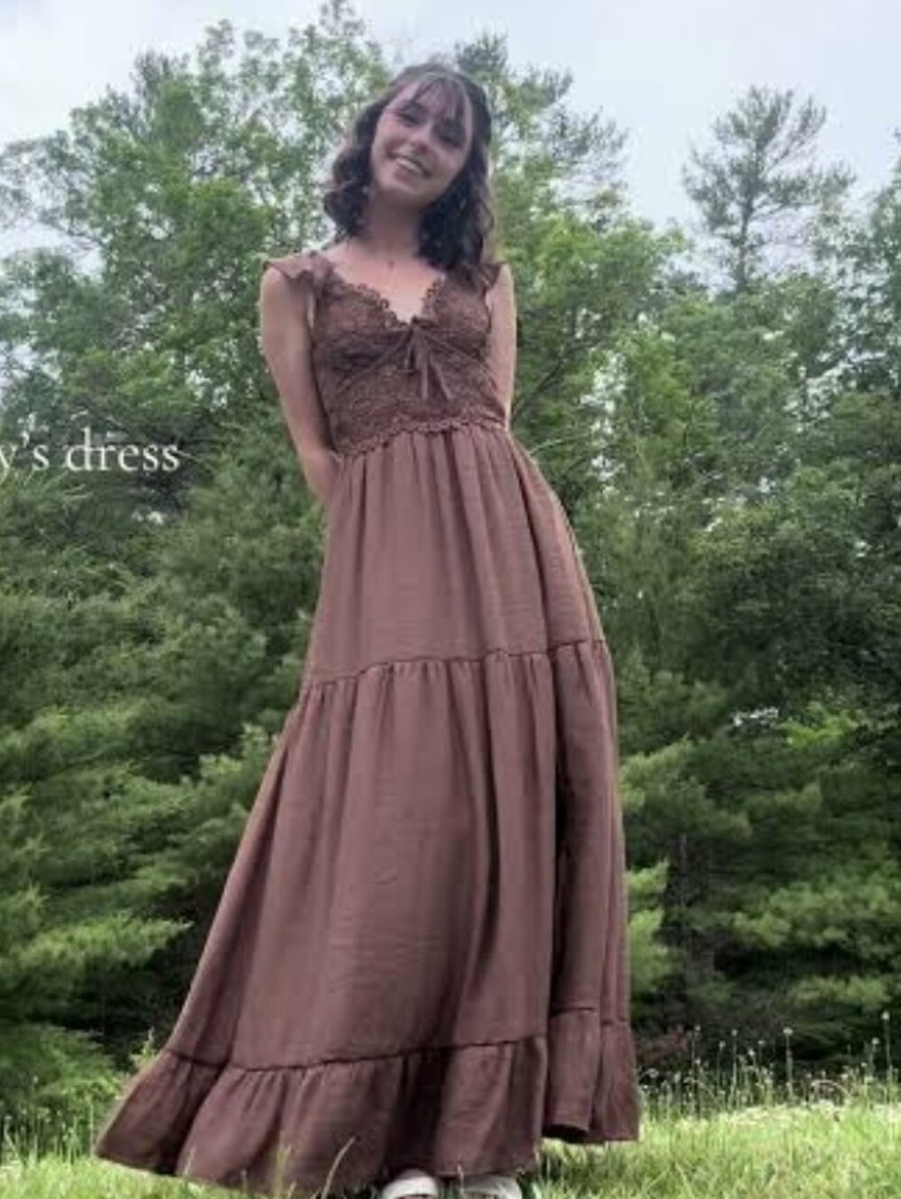 Boho Brown Lace-Detail Maxi Dress Sz L NWT